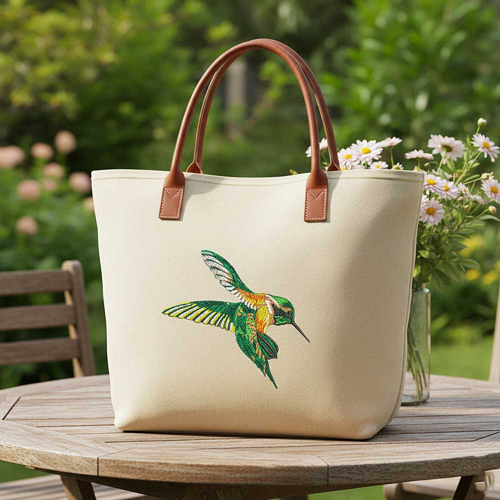 Humming bird embroidery design on purse