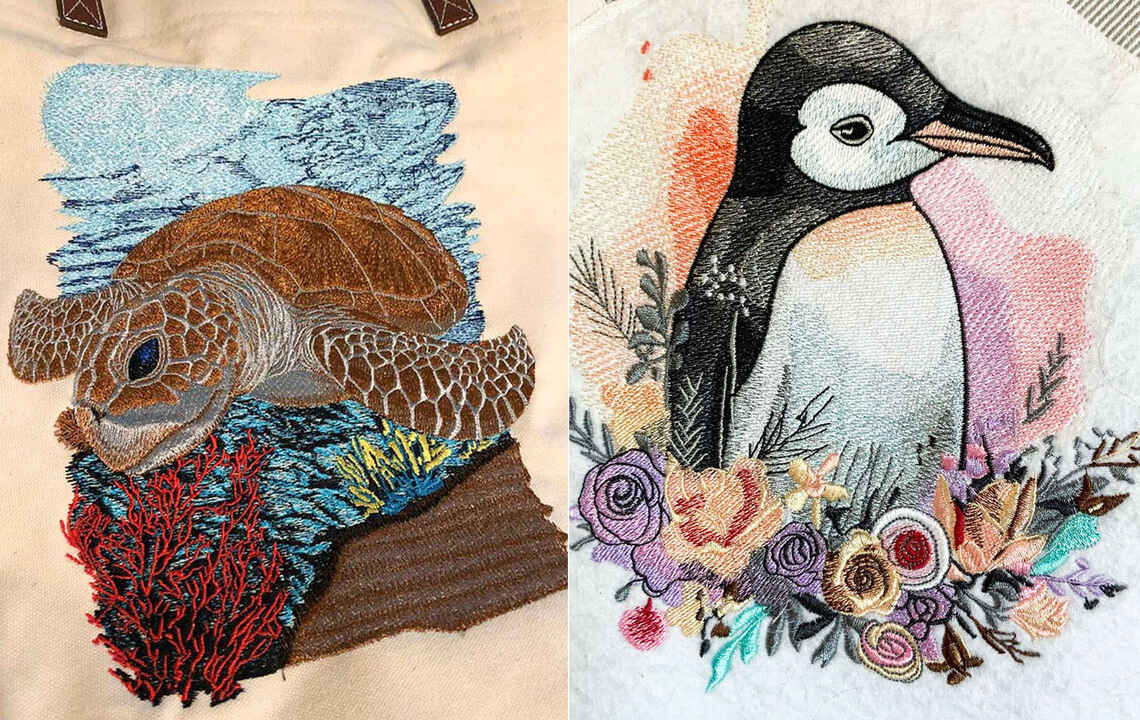 premium-embroidery-design-highlights Premium sea turtle and penguin machine embroidery designs