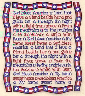 Embroidery Design: American song with banner frame 7.76"h x 6.65"w