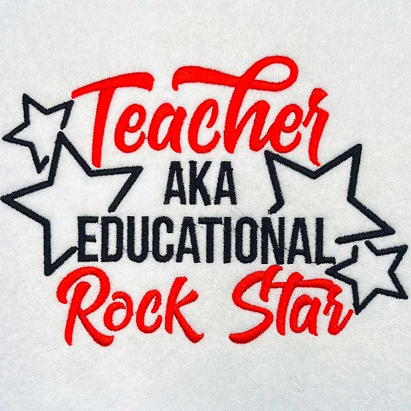 Teacher rock star embroidery design
